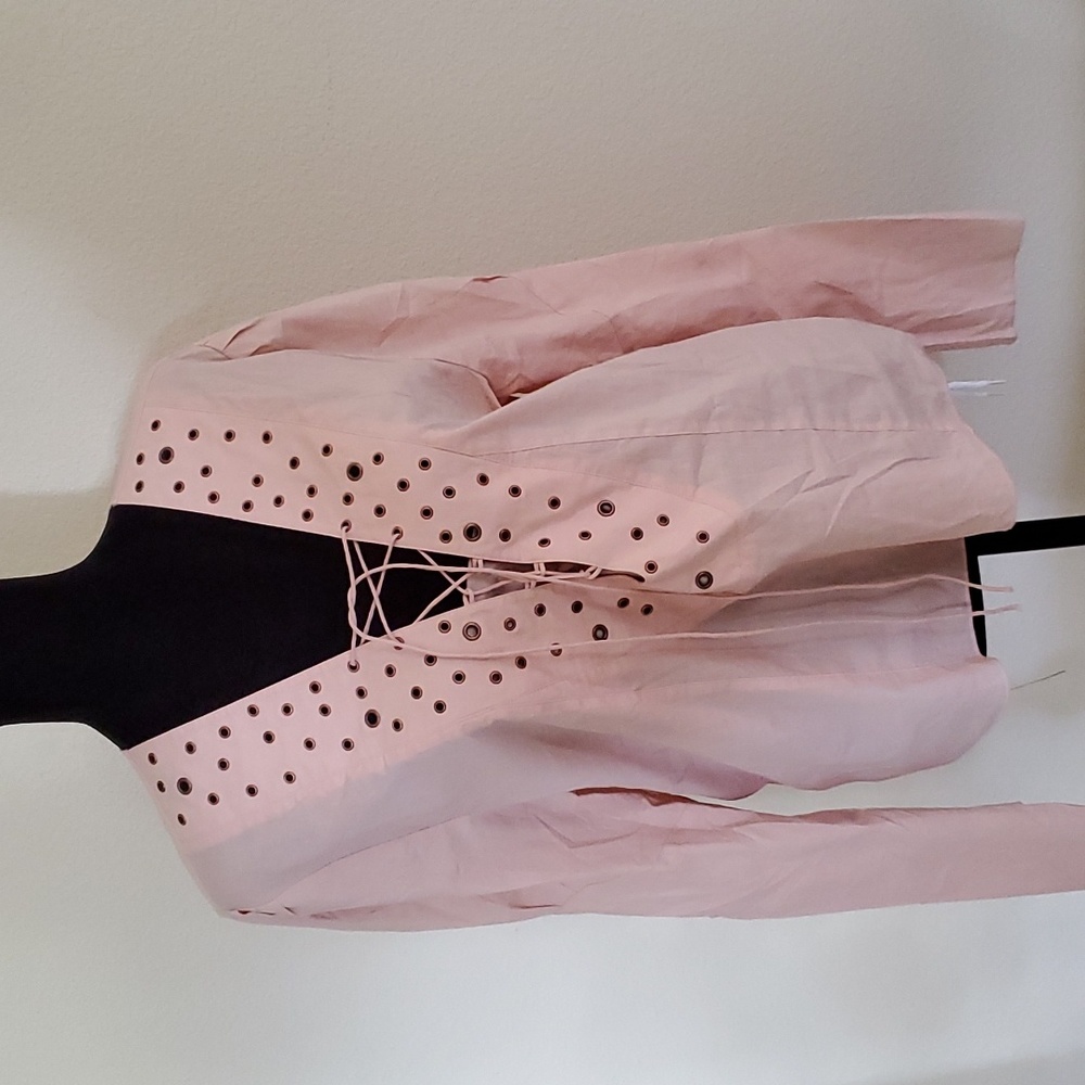 Blush pink lace up blouse